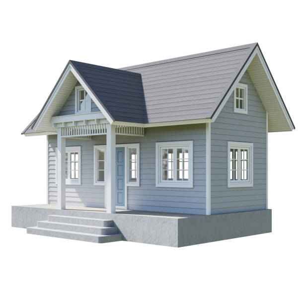 istock Gray plank wall small house with front terrace isolated on white background with clipping path 3d render 1725638148