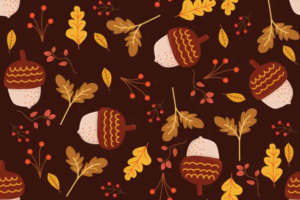 Vector illustration of Autumn leaves and hazelnut