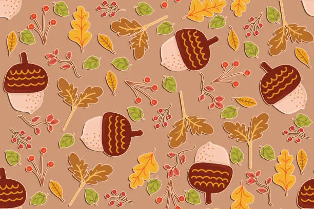 Vector illustration of Leaves and acorns