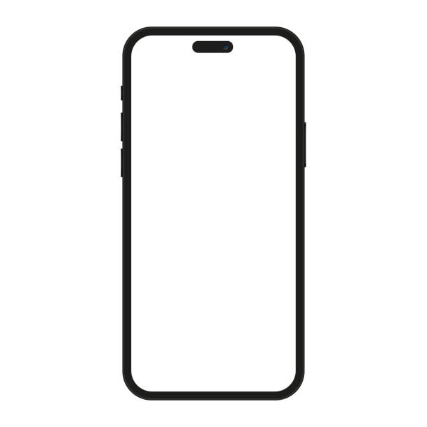 макет iphone 15 с пустым белым экраном в реалистичном, пластилине, плоском векторном, линейном стиле. макет мобильного телефона, вид спереди. ве� - iphone stock illustrations