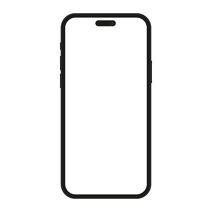 Iphone 15 mockup with blank white screen in realistic, clay, flat vector, line style. mobile phone mockup front view. vector illustration.