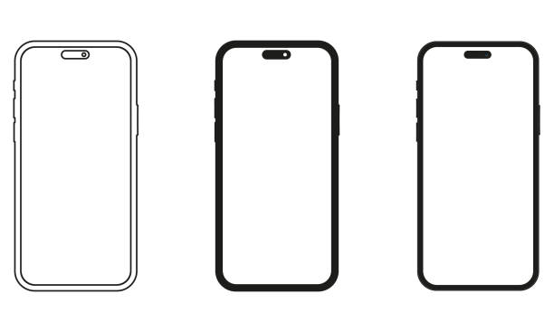 illustrations, cliparts, dessins animés et icônes de maquette iphone 15 avec écran blanc vierge dans un style réaliste, argile, vectoriel plat, ligne. maquette de téléphone portable vue frontale. illustration vectorielle. - numéro 14