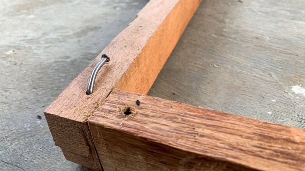 istock Bent nails because the wood is too hard 1725649263
