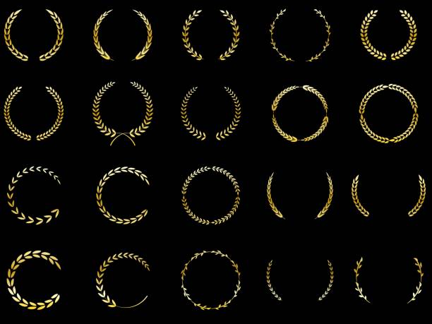 illustrazioni stock, clip art, cartoni animati e icone di tendenza di set di cornici di corona di alloro vettoriale - corona di alloro