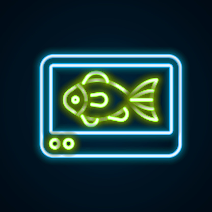 Glowing neon line Fish finder echo sounder icon isolated on black background. Electronic equipment for fishing. Colorful outline concept. Vector.