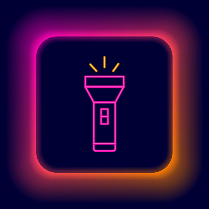 istock Glowing neon line Flashlight icon isolated on black background. Colorful outline concept. Vector 1725674907