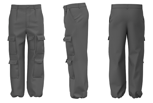 Men's cargo pants isolated. Mockup of plain cargo. Pants for daily activities cargo, menswear. Modern fashion