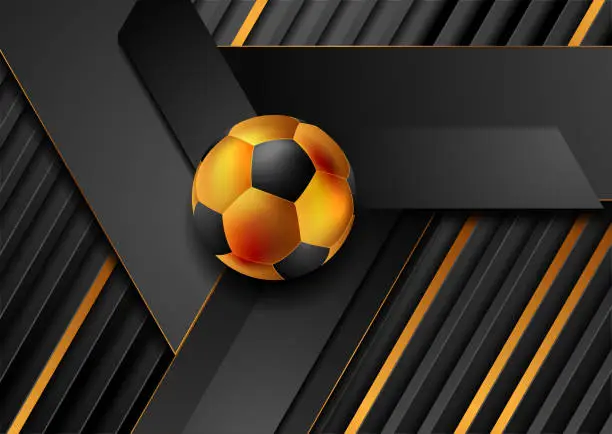 Vector illustration of Luxury sport background with stripes and golden soccer ball