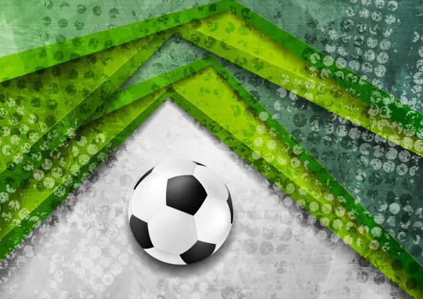 Vector illustration of Grey green grunge football background with soccer ball