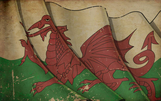 istock Old Paper Print - Waving Flag of Wales 1725707629
