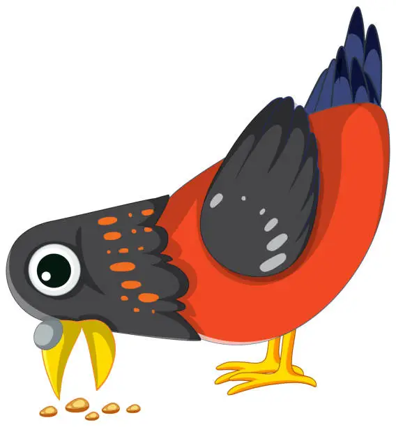 Vector illustration of Adorable Bird Cartoon Character Enjoying a Meal