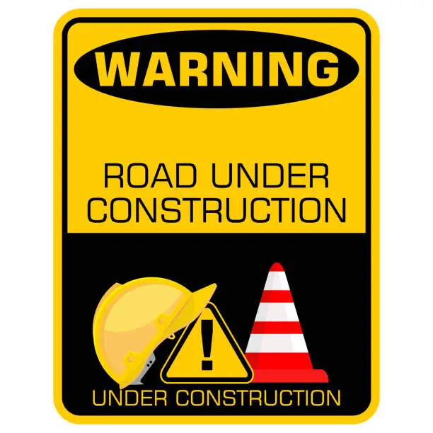 Vector illustration of Warning, road under construction, sign vector