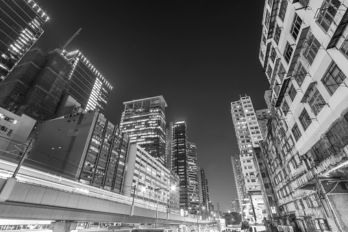 Night scenery of downtown district of Hong Kong city