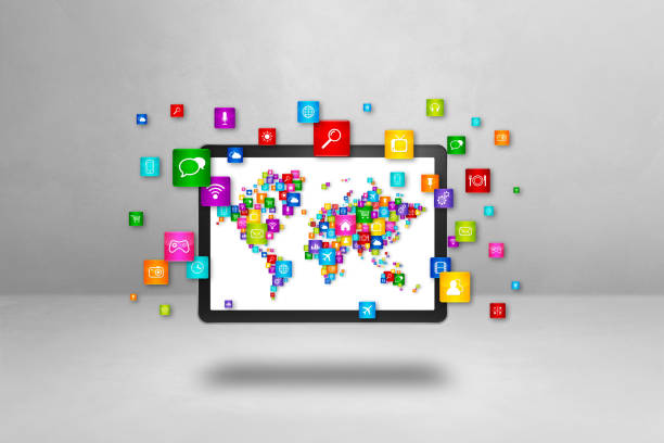 istock World Map made of icons on a tablet PC screen 1725761948