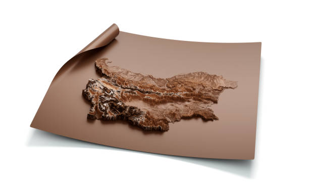 istock Map Of Bulgaria Old Style Brown On Unrolled Map Paper Sheet On White Background, 3d illustration 1725799534