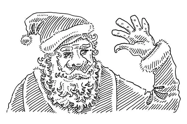 Vector illustration of Waving Hand Santa Claus Drawing