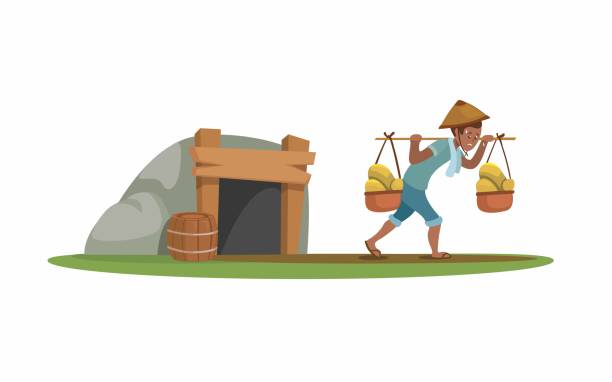 Traditional Miner Working, Slavery In Mining Industry Cartoon illustration Vector Traditional Miner Working, Slavery In Mining Industry Cartoon illustration Vector slave market stock illustrations
