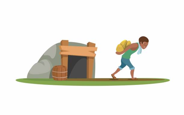 Traditional Miner Working, Slavery In Mining Industry Cartoon illustration Vector Traditional Miner Working, Slavery In Mining Industry Cartoon illustration Vector congo mining stock illustrations