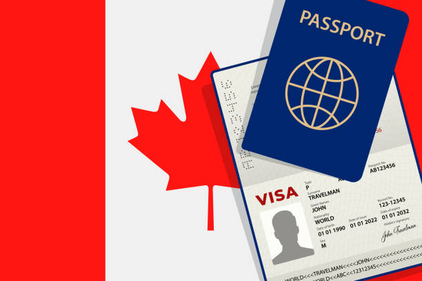istock Visa to Canada and Passport. Canadian Flag Background. Vector illustration 1725848909