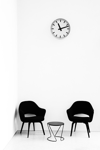 Chairs, table and clock