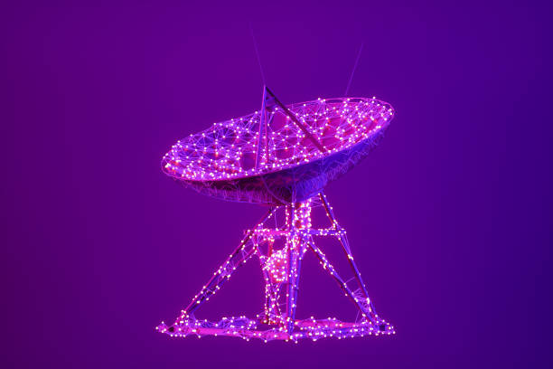 Satellite Dish In Wireframe Style With Connection Dots And Plexus Lines