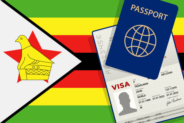 istock Visa to Zimbabwe and Passport. Zimbabwean Flag Background. Vector illustration 1725882638