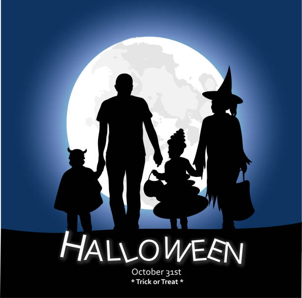 zabawa halloween rodzinastrach księżyca - father alien child characters stock illustrations