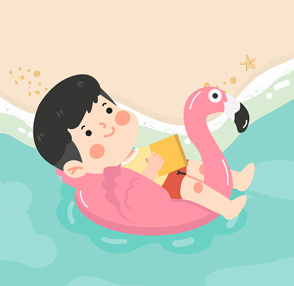 Kid boy happy with Summer Beach cartoon