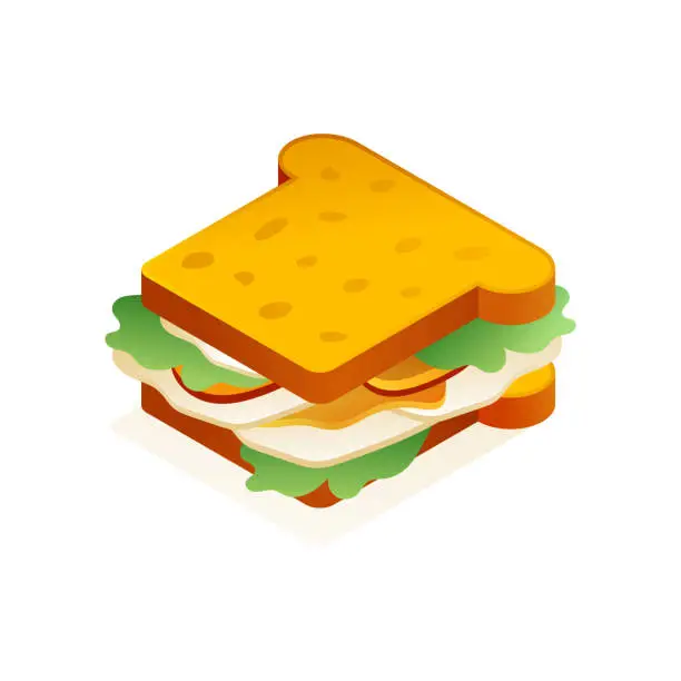 Vector illustration of Vector Illustration of Sandwich Isometric Icon and Three Dimensional Design. Camp, Caravan, Camping Tent, Hiking, Adventure, Travel, Outdoor, Forest, Tree, Meal, Picnic, Nature.