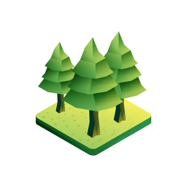 Vector illustration of Vector Illustration of Forest Isometric Icon and Three Dimensional Design. Camp, Caravan, Camping Tent, Hiking, Adventure, Travel, Outdoor, Forest, Tree, Mountain, Picnic, Nature.