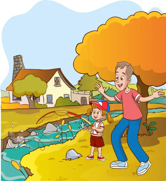 Vector illustration of vector illustration of fishing family