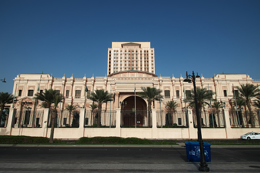 Jeddah, Saudi Arabia - 09 Mar 2020: Conferences Palace on the promenade of Jeddah, Saudi Arabia