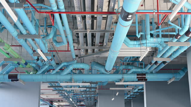 Pumping station and Electrical power generator  industrial interior pipes line in large building