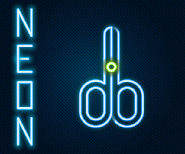 istock Glowing neon line Scissors icon isolated on black background. Cutting tool sign. Colorful outline concept. Vector 1725957008