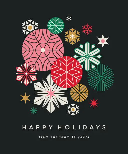 Vector illustration of Holiday Christmas Card with Stars and Abstract Snowflakes