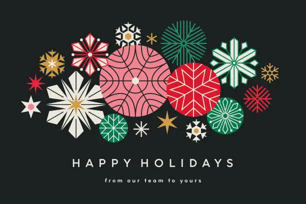 Vector illustration of Holiday Christmas Card with Stars and Abstract Snowflakes