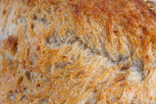 Abstract close-up of white bread background texture.Homemade bread surface. Beautiful crust of bread close-up.