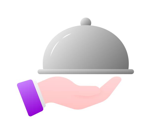 istock Serving food icon. Flat, color, covered tray in hand, serving food, tray in hand. Vector icon 1725975791