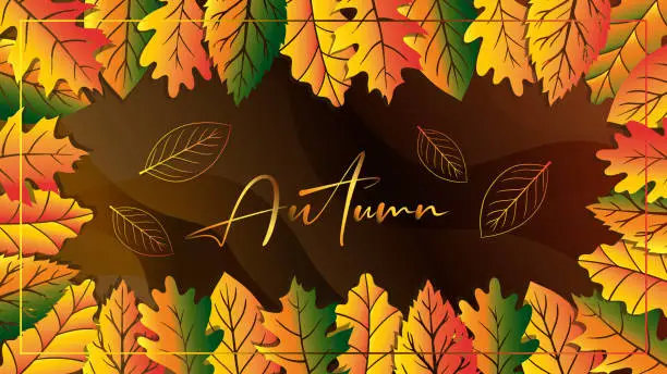 Vector illustration of Green, yellow, orange autumn leaves, vector background. Autumn leaf pack. Realistic  fall leaves with shadow. Maple leaf for decorate promotion banner and printing design. Vector illustration.