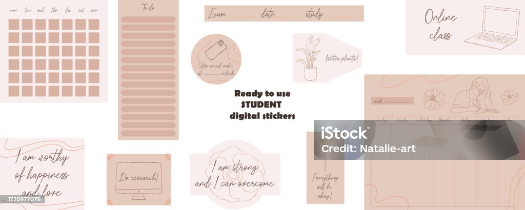 Sticker Ready To Use Ready To Use Floral Student Digital Stickers Digital Note Papers And ...