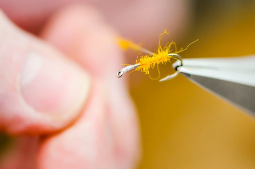 Fly tying demonstration - showing how to add 'dubbing' to the body shank of the fly.