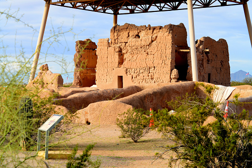 Ancient Casa Grande Ruins National Monument of the Pre-columbian Hohokam native Americans in Arizona USA