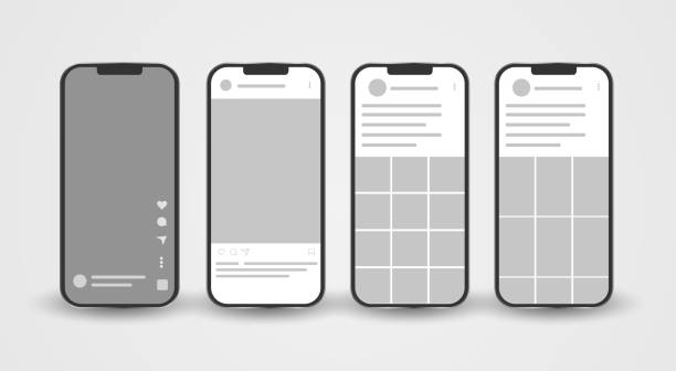 ilustrações de stock, clip art, desenhos animados e ícones de social media phone mockup. vector - storytelling