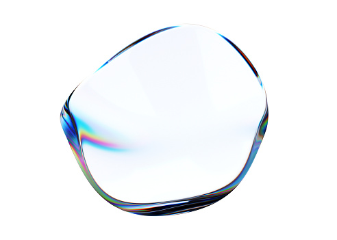 Abstract iridescent shape, wavy glass circle, 3d render