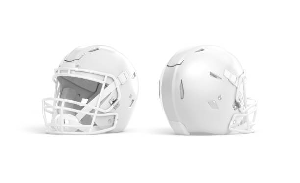 пустой белый макет шлема для американского футбола, вид сбоку, спереди сзади - football lineman стоковые фото и изображения