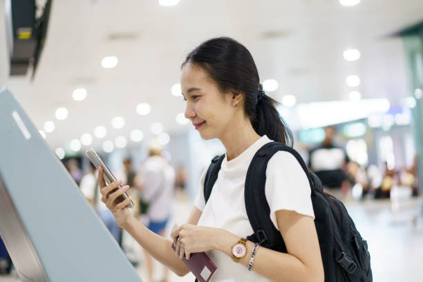 istock Woman passenger traveling and using technology. 1726021138