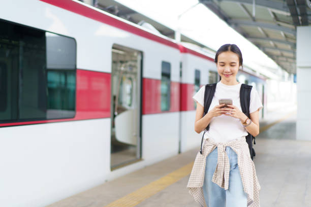 istock Woman passenger traveling and using technology. 1726022355