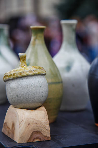 istock Background from small ceramic multicolored jugs and cups. 1726035027