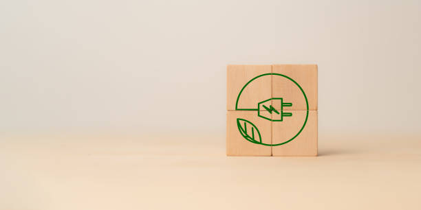 istock Renewable energy, sustainable and clean energy concept. Carbon reduction solution to limit climate change and global warming. Environmental protection. Wood blocks with sustainable energy source icon. 1726042751