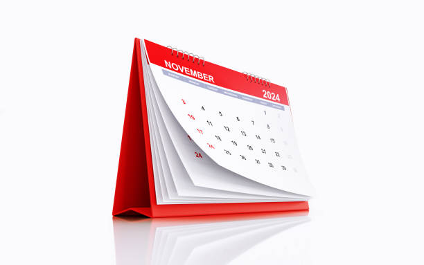 istock 2024 Red November Desk Calendar Standing on White Reflective Background 1726043326